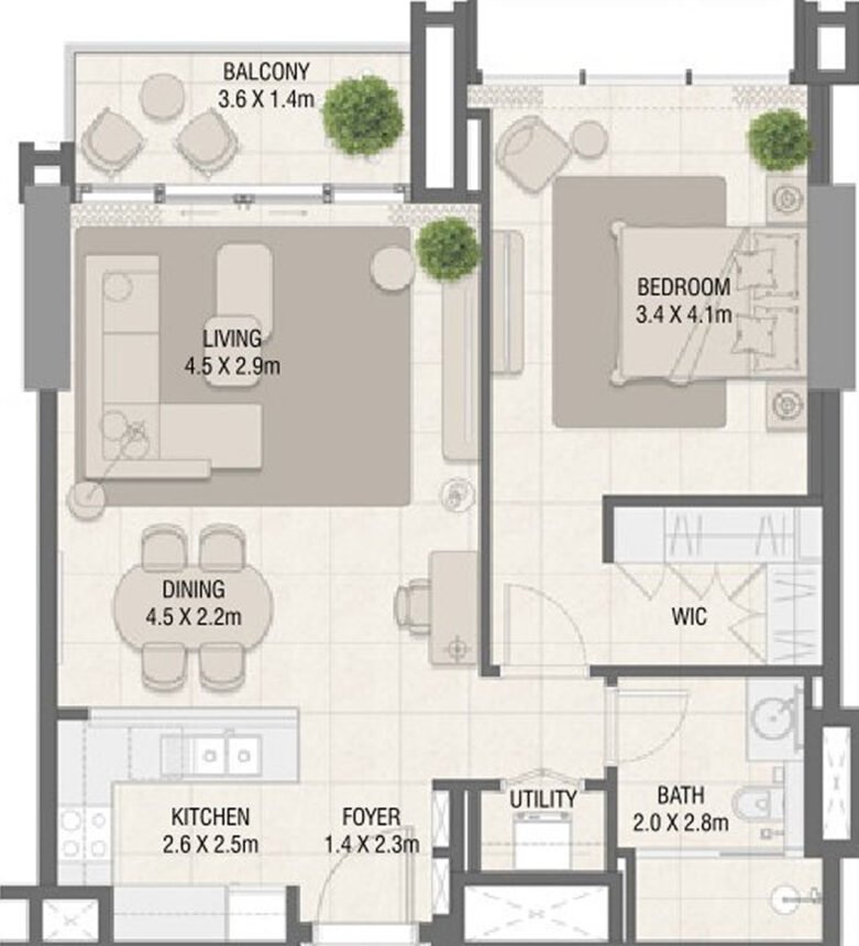 Floor Plans Design Quarter - 1 Bedroom Apartments