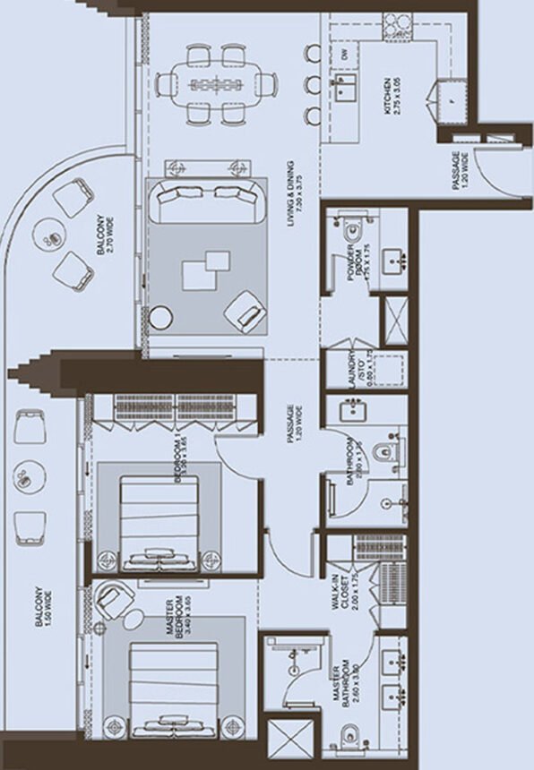 Floor Plans Atelis at D3 - 2 Bedrooms Apartments