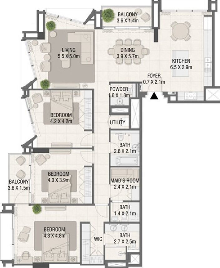 Floor Plans Design Quarter - 3 Bedrooms Apartments