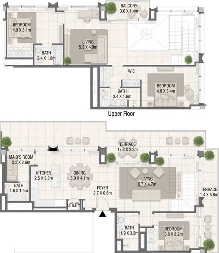 Floor Plans Design Quarter - 3 Bedrooms Duplexes